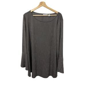 Susan Graver Top Womens 2X Gray Paisley Beaded Bell Sleeve Tunic